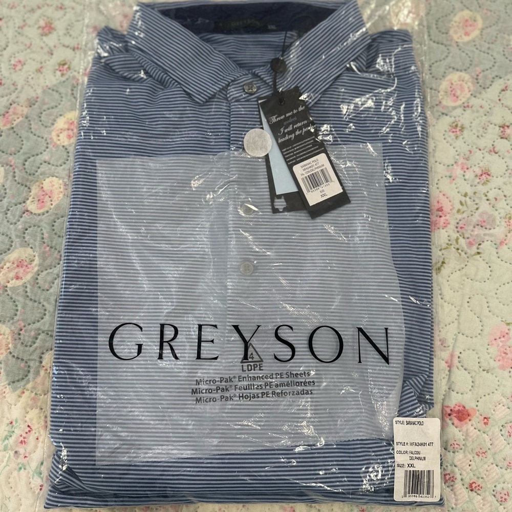 NWT Greyson Striped Blue Polo Shirt - Picture 6 of 15